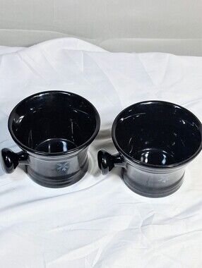 Set Of 2 Porcelain Black Unique "Old School" Liquid Logic Shaving Mugs